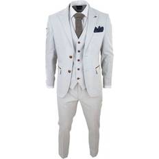 Men - White Suits Paul Andrew Mens Grey Stone Piece Tweed Check Suit Cream Chest