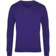 Purple Jumpers Premier Knitted Cotton Acrylic V Neck Sweatshirt Purple