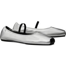 Silver Ballerinas Tory Burch Jane Ballet Silver/Perfect Black Women's Flat Shoes Silver