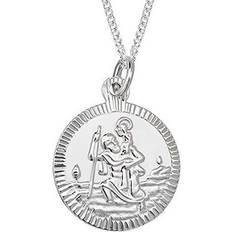 Aeon Jewellery Silver St Christopher Necklace 925 Sterling Silver Pendant Double Sided Medal Holy Christian Travel Protector Adjustable 16-18"