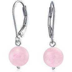 Bling Jewelry Simple Round Bead Light Pink Rose Quartz Leverback Ball Drop Earrings For Women 925 Silver February Birthstone