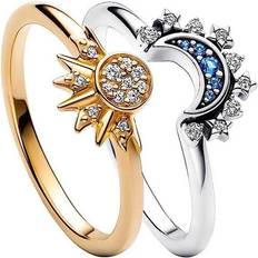 Winwin Gold Silver, 10 Silver Moon Shining Gold Sun Ring Inlaid Rhinestone 3g/0.11oz