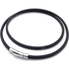 Leather Necklaces Tlily Jewelry Men's Necklace Chain 3mm Cord Leather Stainless Steel for Men Color Black Silver With Gift Bag 55cm