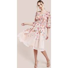 Long Dresses - Ruffles Goddiva Ombre Floral Printed Wrap Midi Dress Ivory