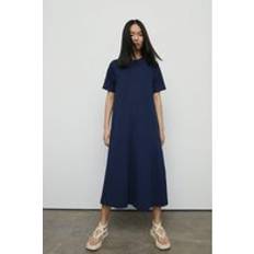 Warehouse Clean Cotton Trapeze Midi Dress Navy