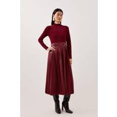 Dresses Karen Millen Petite Viscose Blend Knit Pu Pleated Skirt Maxi Dress Burgundy