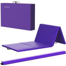 Purple Exercise Mats BalanceFrom All Purpose 4'x10'x2" Extra Thick High Density Anti Tear Gymnastics Gym Folding Exercise Aerobics Mats w/Sectional Floor Beam