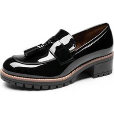 Slip On Platform Chunky Penny Heeled Lug Loafers - Black