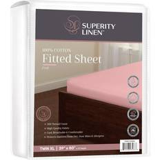 Superity Linen Twin XL Fitted Moisture Bed Sheet Pink