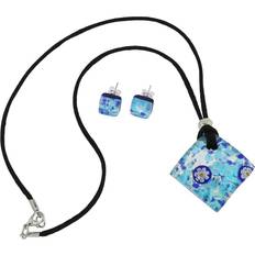 Mother of Pearl Jewelry Sets Glass Of Venice GlassOfVenice Murano Glass Venetian Reflections Necklace and Earrings Set Aqua Blue