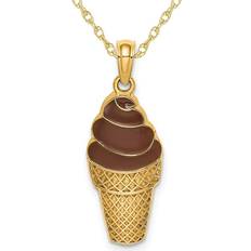 Brown - Gold Necklaces 14K Yellow Gold Chocolate Ice Cream Cone Charm Pendant Necklace with Chain