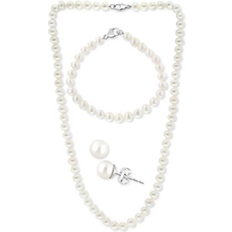 Effy Jewelry Sets Effy Sterling Silver Freshwater Pearl Necklace, Bracelet & Earrings 3-Piece Set in White