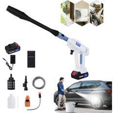 2 Batteries Portable Pressure Washer Pressure Cleaner Jet Car Washer Gun Lightweight with 1500mAh Battery Nozzle Foam Generator White