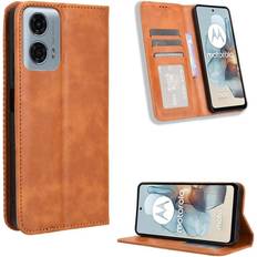 Veanxin Brown Case For Motorola MOTO G34 5G Wallet Magnetic Closure PU Leather