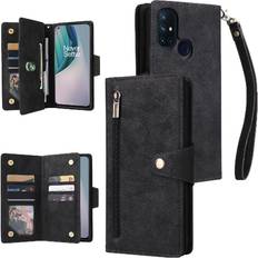 OnePlus Nord Mobile Phone Covers GANGXUN Black Case For OnePlus Nord N10 5G Magnetic Leather Card Holder Zipper Wallet Cover With Hand Strap
