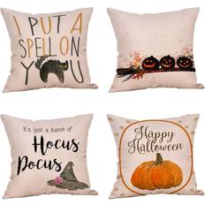 Halloween Cat Pumpkin Printed Cotton Linen Pillow Case 4 Pack