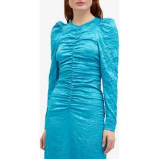 Azul - Vestido midi Vestidos Ganni Women's Satin O-Neck Midi Dress - Algiers Blue