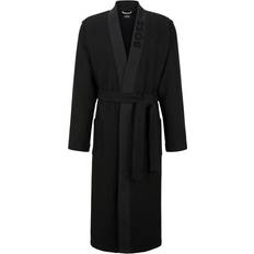 HUGO BOSS Herre Morgenkåber & Badekåber HUGO BOSS Waffle Piqué Dressing Gown with Logo Embroidered Collar - Black