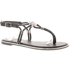 Apache Black, Adults' Womens Flat Sandals Toe-Post Blunt Buckle black