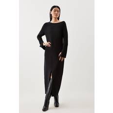 Clothing Karen Millen Compact Knit Wool Look Drop Shoulder Midi Dress Black