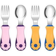 Vicloon Toddler Fork and Spoon, 4 Pcs Stainless Steel Baby Utensils Cutlery Set, Toddler Utensils Spoons Forks Self Feeding Learning Spoons, Children Flatware