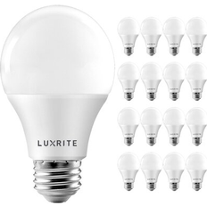 Classic LED Lamps Luxrite A19 LED Light Bulb 60W Equivalent 3500K 800 Lumens Dimmable 9W Enclosed Fixture Rated E26 Base 16 Pack 3500K Natural White