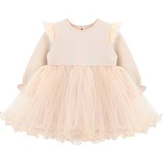 Lilax Baby's Butterfly Wing Tulle Party Long Sleeve Princess Dress - Beige