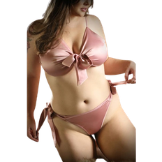 Pink Lingerie Sets Fantasy Lingerie Tie Front Top and Panty - Pink