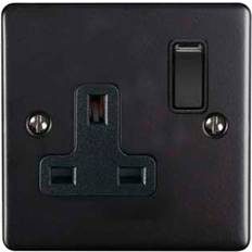 Black Electrical Outlets Loops 1 Gang Single UK Plug Socket MATT BLACK 13A Switched Mains Wall Power Outlet