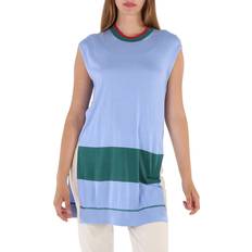 Burberry Tank Tops Burberry Stripe Detail Silk Cashmere Longline Tank Top