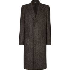 Dolce & Gabbana Brown Coats Dolce & Gabbana single-breasted herringbone coat men Nylon/Alpaca/Silk/Wool Brown