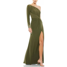 Mac Duggal Long Dresses Mac Duggal Women's One Sleeve Beaded Cuff Side Twist Gown - Olive