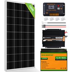 Eco-Worthy Solar Panel Kit with Battery and Inverter 100 Watt 12 Volt Solar Panel 30A Charge Controller 50Ah Lithium Battery 600W Premium Solar Inverter Solar Cables