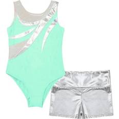 Recycled Materials Bodysuits Children's Clothing iEFiEL iEFiEL Gymnastics Competition Tank Leotard for Kids Girls Metallic Leotard with Shorts Dance Outfit Lake Green