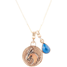 Zodiac Signs Necklaces Barse Zodiac Coin Genuine Teardrop Charm Necklace - Gold/Lapis