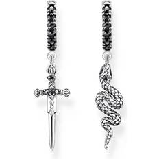 Argent - Homme Boucles d'oreilles Thomas Sabo Snake & Sword Creole Earrings - Silver/Black