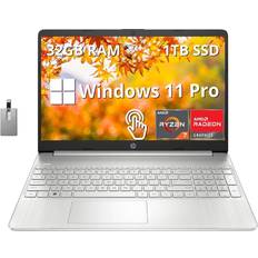 Ryzen 7 5700u HP Pavilion 15.6" FHD Touchscreen Laptop, AMD Ryzen 7 5700U, 32GB RAM, 1TB SSD, AMD Radeon Graphics, Full-Size Keyboard, HD Webcam, Windows 11 Pro, Silver, 32GB Hotface USB Card