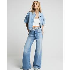 Cropped Shirts River Island Womens Denim Cropped Short Sleeve Shirt