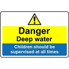 Multicoloured Workplace Signs KPCM Display Ltd Danger Deep Water Children Must Be Supervised At All Times Safety 1mm Plastic Sign