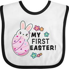 Black Food Bibs Inktastic My First Easter with Bunny Behind Egg in Black Baby Bib