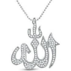 Men - White Gold Charms & Pendants Jewelry Outlet 10kt White Gold Mens Round Diamond Allah Islam Charm Pendant 1/3 Cttw