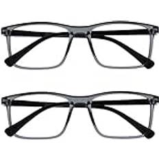 Ink Fernbrille 2er Pack Kurzsichtigkeit Groß Rechteckig Rahmen Federscharniere Kratzfest Grau Herren Damen MM4-7 -1.00