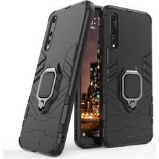 Huawei P20 Pro Mobilfodral Huawei P20 Pro mobilskal metall plast silikon ringhållare utfällbart ställ Svart