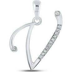 Dam - Vitt guld Berlocker & Hängen Jewelry Outlet 10kt White Gold Womens Round Diamond V Initial Letter Pendant 1/20 Cttw