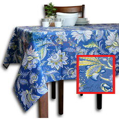 Acrylic Tablecloths Handmade Wipeable French Floral Acrylic Coated Vanne Tablecloth Blue