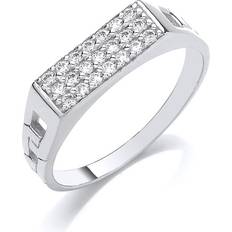 Children Rings Jewelco London H Kids Rhodium Plated Sterling Silver Cubic Zirconia Curb Link Encrusted Rectangular Signet Ring