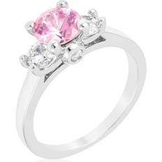 Silvertone Pink Round Cubic Zirconia Triplet Ring