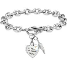 Bracelets Constantlife Cremation Ashes Jewellery Urns Bracelets Women Men Adjustable Leather Bracelet Heart Locket -God has you in his arms have you in my heart