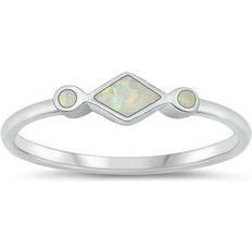 Pearl Rings Sac Silver CHOOSE YOUR COLOR White Simulated Opal Promise Ring .925 Sterling Band CZ Female