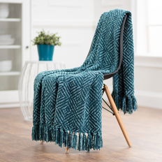 Turquoise Blankets Chanasya Chanasya Chenille Diamond Knit Blankets Turquoise